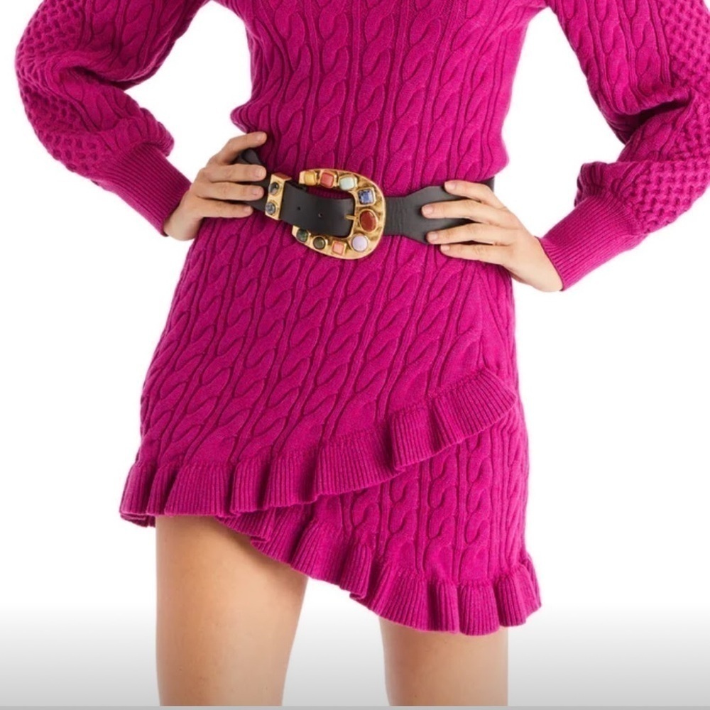 NWT Allison Sloan Mini Skirt Raspberry Cable Knit Ruffle Hem